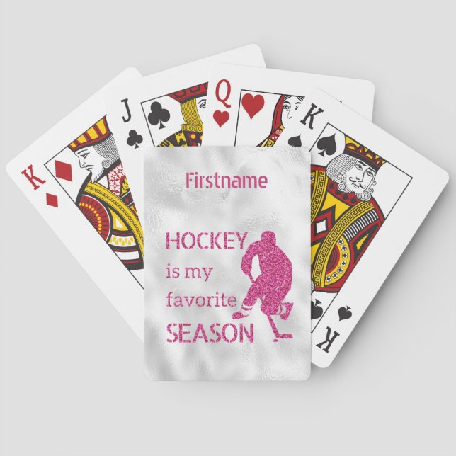 Rather be playing - pink sparkle hockey poker cards (Back)