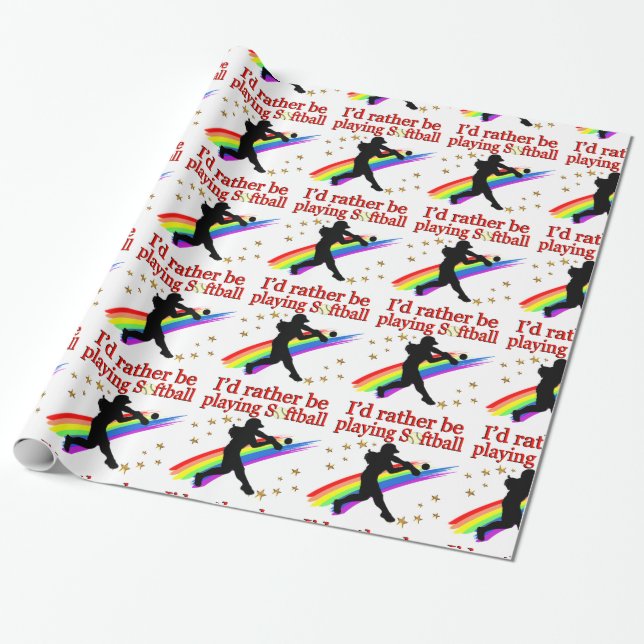 RATHER BE PLAYING SOFTBALL WRAPPING PAPER (Unrolled)