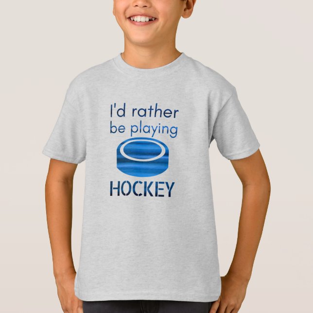 Rather be playing - Speed blue hockey player T-Shirt (Front)