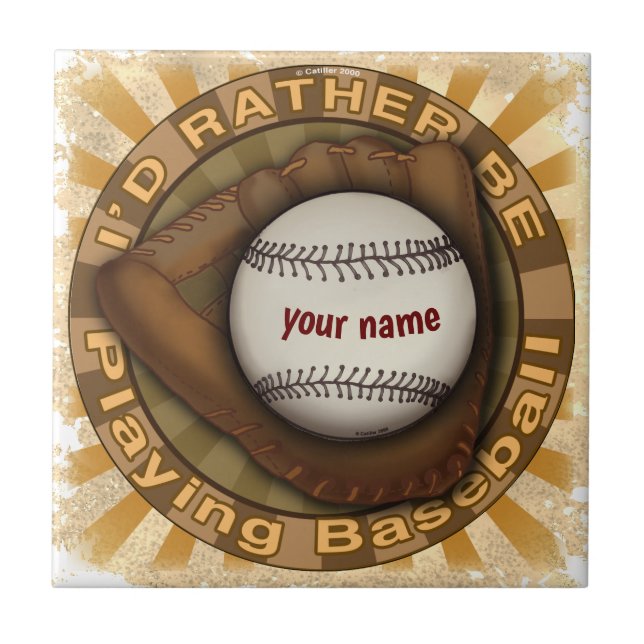 Rather Play Baseball  Ceramic Tile (Front)