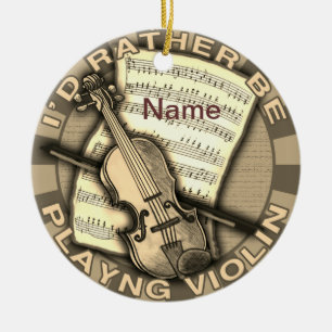 Rather Play Violin Ceramic Ornament