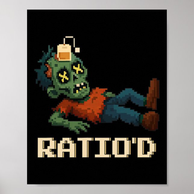 Ratio’d Pixelated Zombie Gamer Teag Npc Halloweeen Poster (Front)