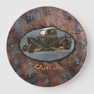 Ratrod Truck Rusty Metal Large Clock