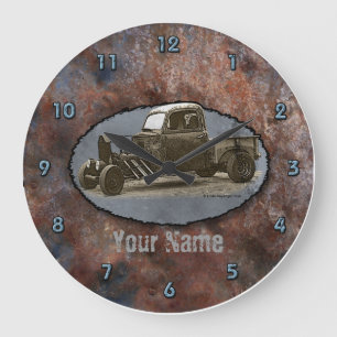 Ratrod Truck Rusty Metal Large Clock