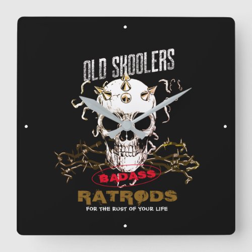 Ratrods Old Skoolers Bad Evil Skull Rust Life Square Wall Clock