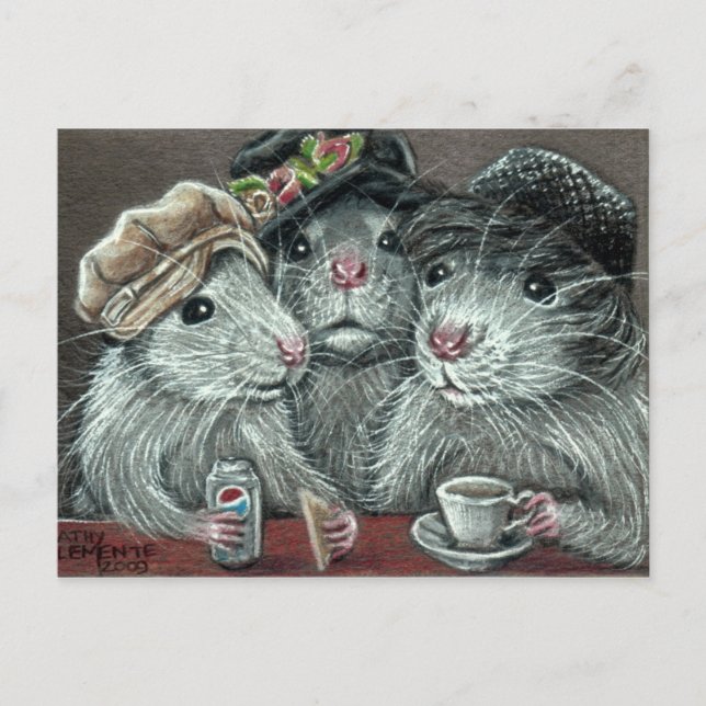 Rats in Hats Eating Lunch Postcard (Front)
