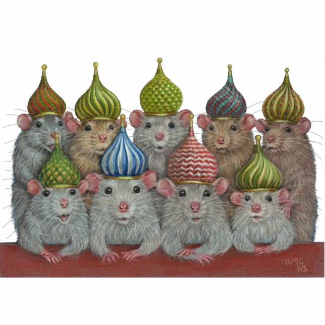 Rats in St Basil's onion dome hats sculpture (Front)