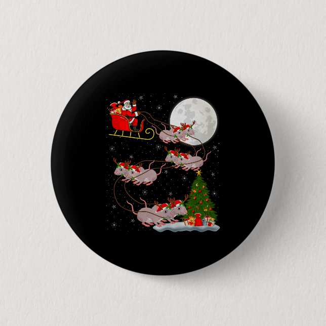 Rats Santa Sleigh Flying Funny Magical Christmas P Button (Front)