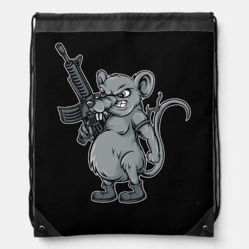 rats_soldier_with_gun_illustration drawstring bag