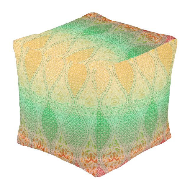 Rattan Wicker Pouf & Ottoman | Boho Footstool Beig (Angled Back)