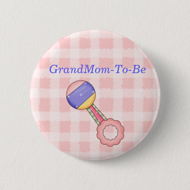Rattle Baby Shower Grandmother Pin Button (Front)