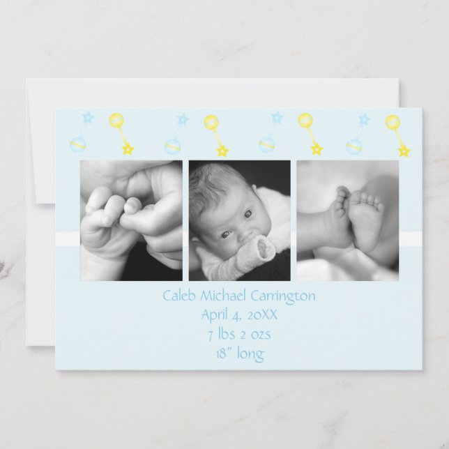 Rattle n Roll Birth Annoucement (blue) Announcement (Front)