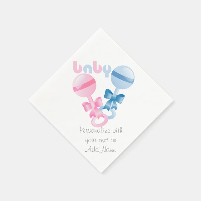 Rattles Gender Reveal Baby Shower Party Napkins (Corner)