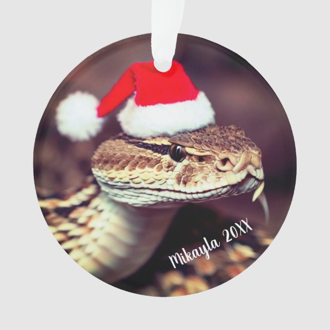  Rattlesnake in Santa Hat Ornament (Front)