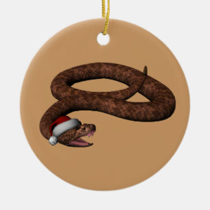Rattlesnake With Santa Hat Ceramic Ornament