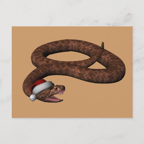 Rattlesnake With Santa Hat Holiday Postcard