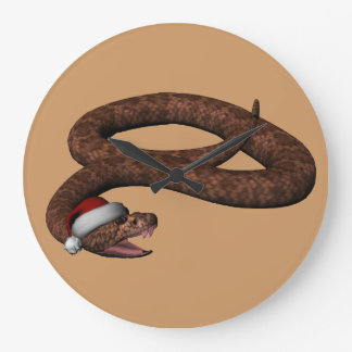 Rattlesnake With Santa Hat Large Clock