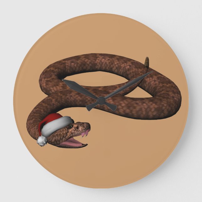 Rattlesnake With Santa Hat Large Clock (Front)