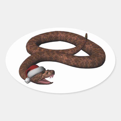 Rattlesnake With Santa Hat Oval Sticker