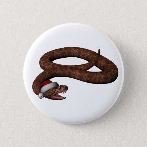 Rattlesnake With Santa Hat Pinback Button