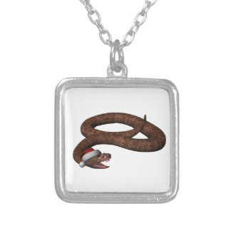 Rattlesnake With Santa Hat Silver Plated Necklace
