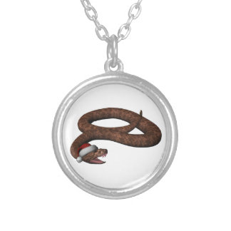 Rattlesnake With Santa Hat Silver Plated Necklace