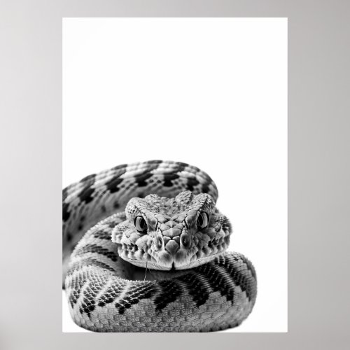 Rattlesnake Woodland Modern Portrait black white  Poster