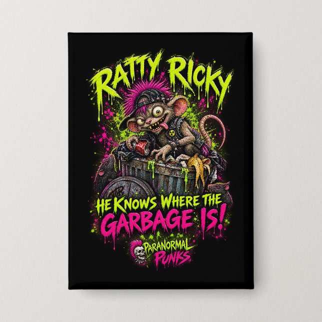 Ratty Ricky – Paranormal Punks Button (Front)