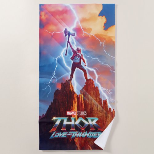 Ravager Thor On Mountain Top With Stormbreaker Beach Towel