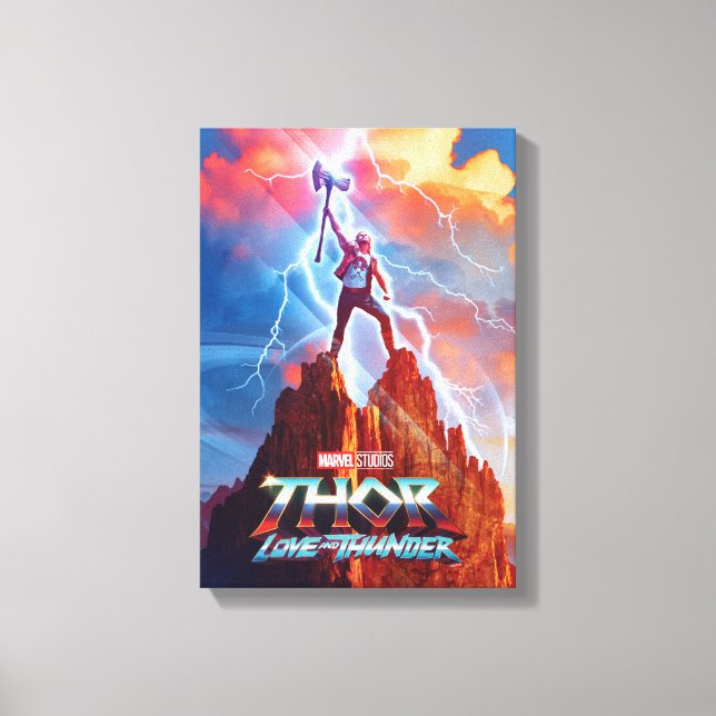 Ravager Thor On Mountain Top With Stormbreaker Canvas Print (Front)