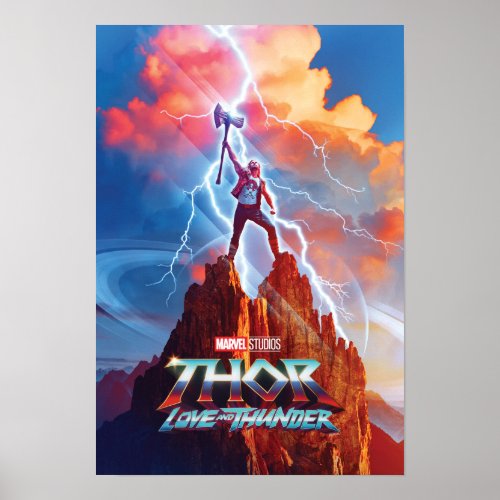 Ravager Thor On Mountain Top With Stormbreaker Poster