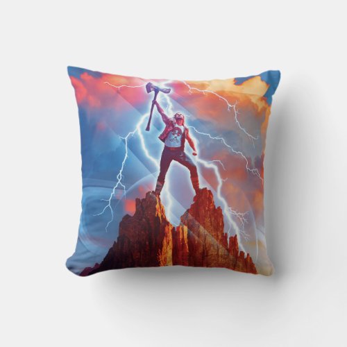 Ravager Thor On Mountain Top With Stormbreaker Throw Pillow