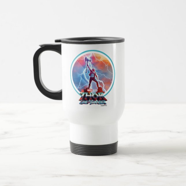 Ravager Thor On Mountain Top With Stormbreaker Travel Mug (Left)