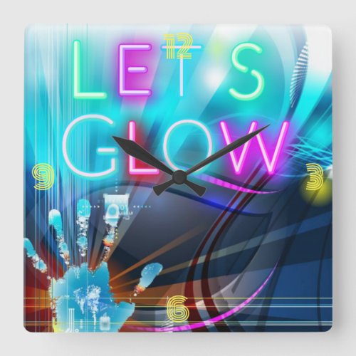 Rave On with this Psychedelic Neon look Glow Party Square Wall Clock