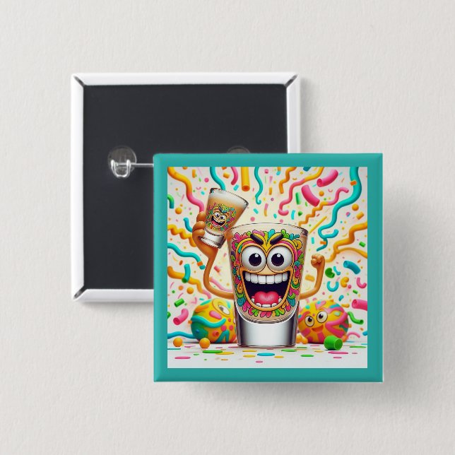 Rave Party Shot Glass – vibrant Fun  Button (Front & Back)