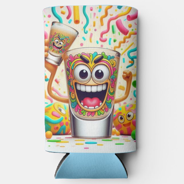 Rave Party Shot Glass – vibrant Fun  Seltzer Can Cooler (Front)