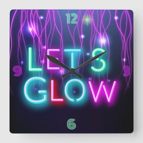 Rave Psychedelic Neon look Glow Party Girls Boys Square Wall Clock