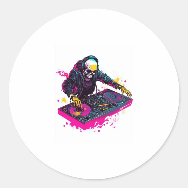 Rave Skull � EDM Party Skeleton DJ Classic Round Sticker (Front)