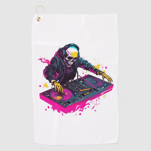 Rave Skull – EDM Party Skeleton DJ Golf Towel (Front)
