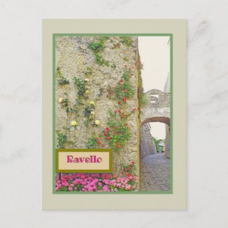 RAVELLO,ITALY/COBBLESTONE STREET, ARCHWAY, ROSES