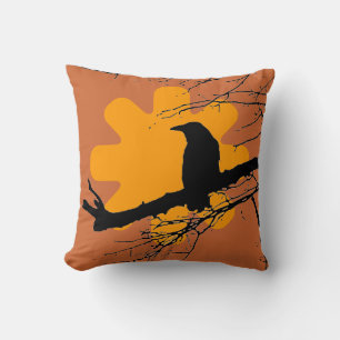 Raven and Atomic Sun, Yellow, Orange, Black Throw Pillow