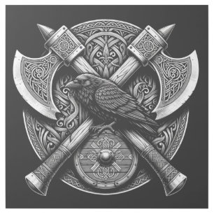 Raven and Axes – Norse Warrior Shield Wall Art