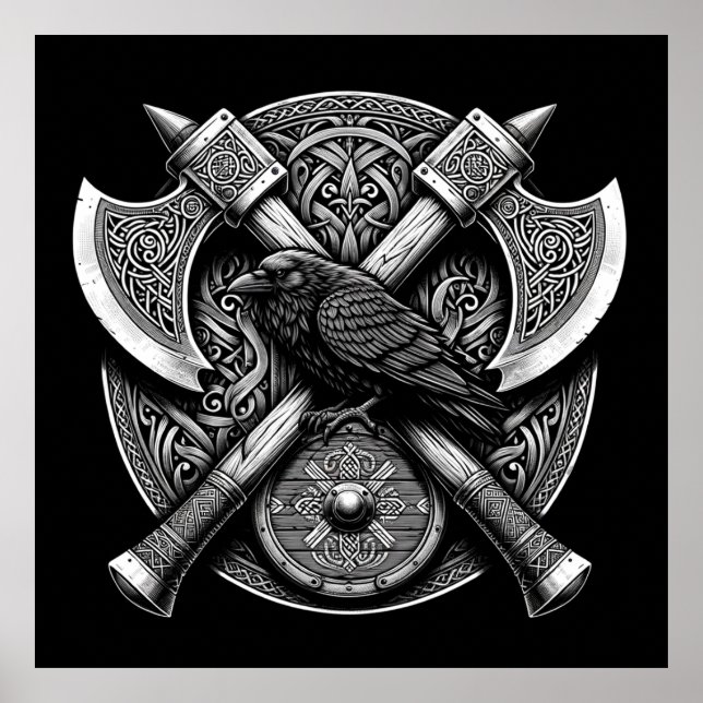 Raven and Axes – Norse Warrior Shield Wall Art (Front)