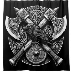 Raven and Axes – Norse Warrior Shield Wall Art Shower Curtain