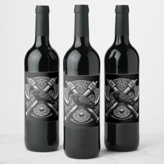 Raven and Axes – Norse Warrior Shield Wall Art Wine Label