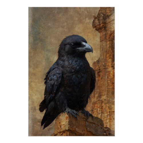 Raven and Cathedral Ruins Poster