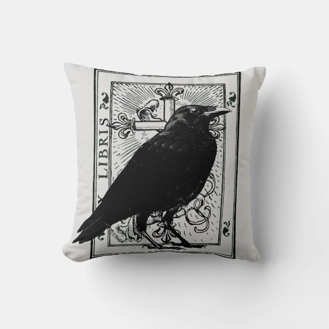 Raven and Fleur Du Lys Cross Throw Pillow (Front)