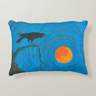 Raven and Full Moon Decorative Pillow