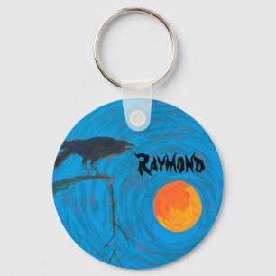 Raven and Full Moon Keychain