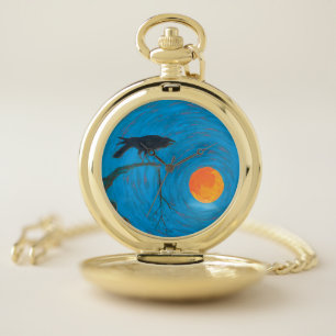 Raven and Full Moon Pocket Watch